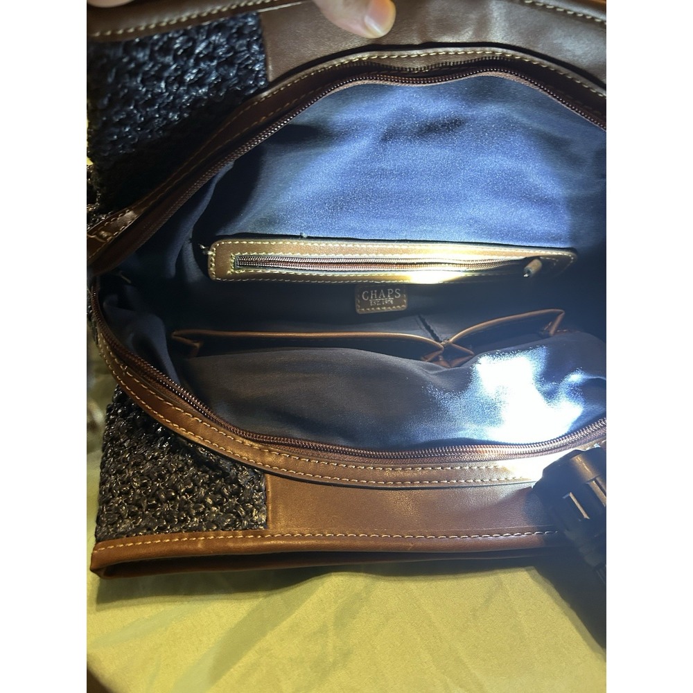 Chaps Marcie Triple Satchel Navy Woven Straw Faux Leather Shoulder Bag 1 - Picture 5 of 8